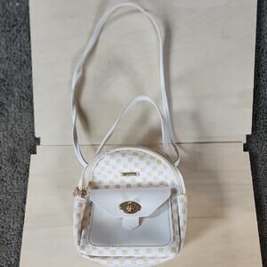 White and Gold Faux Leather Mini Backpack